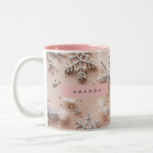Tasse 2 Couleurs Personalized Silver Glitter Snowflake  (Gauche)