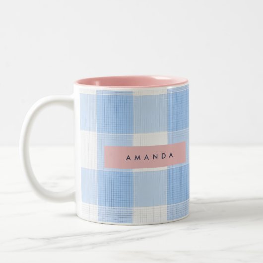 Tasse 2 Couleurs Personalized Soft Pastel Sky Blue Gingham (Gauche)