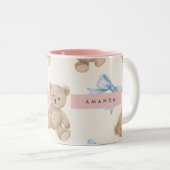 Tasse 2 Couleurs Personalized Teddy Bear & Blue Bow Pattern (Devant droit)