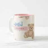 Tasse 2 Couleurs Personalized Teddy Bear & Blue Bow Pattern (Devant gauche)