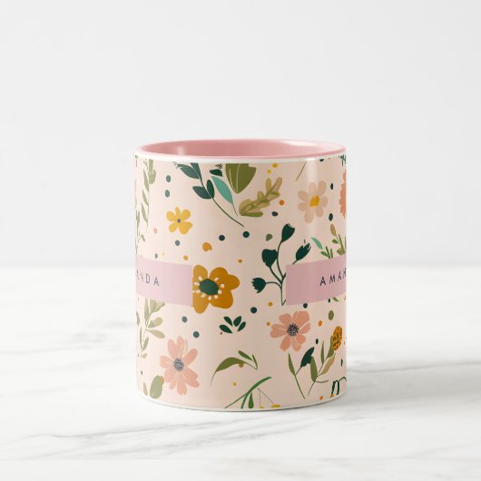 Tasse 2 Couleurs Personalized Whimsical Wildflower Meadow (Centre)