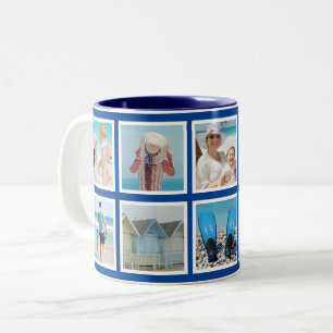 Tasse 2 Couleurs Personnalisé 10 Carrés photo Collage bleu