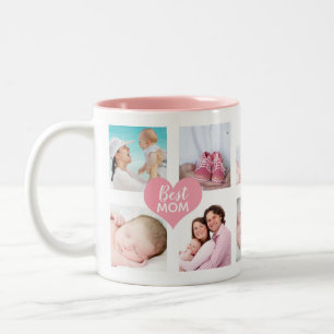 Tasse 2 Couleurs Personnalisé 10 Photo Collage Meilleur Coeur rose