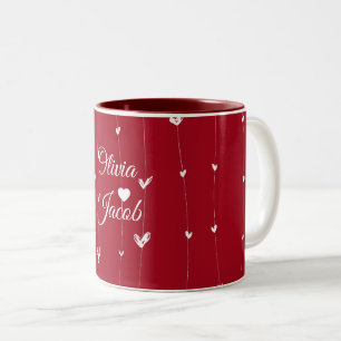 Tasse 2 Couleurs Personnalisé amour Couple Noms coeurs