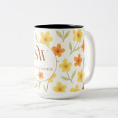 Tasse 2 Couleurs Personnalisé avec des fleurs orange et jaune _ (Devant droit)