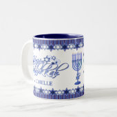 Tasse 2 Couleurs Personnalisé Blue Happy Hanoukka Star (Devant gauche)
