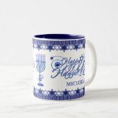 Tasse 2 Couleurs Personnalisé Blue Happy Hanoukka Star (Devant droit)