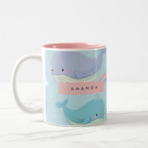 Tasse 2 Couleurs Personnalisé Cute Pastel Baleine et Motif arc-en-c