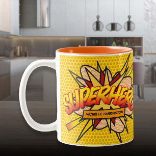 Tasse 2 Couleurs Personnalisé Fun Comic Book SUPERHERO