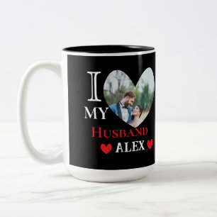 Tasse 2 Couleurs Personnalisé J'Aime Mon Mari Coeur Photo