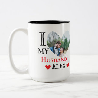 Tasse 2 Couleurs Personnalisé J'Aime Mon Mari Coeur Photo