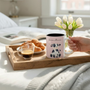 Tasse 2 Couleurs Personnalisé mignon fille rose vache