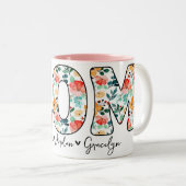 Tasse 2 Couleurs Personnalisé Moderne Maman Floral Enfants Script (Devant droit)
