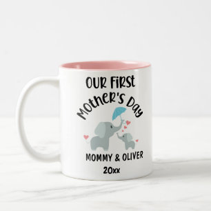 Tasse 2 Couleurs Personnalisé Notre première fête des mères Eléphan