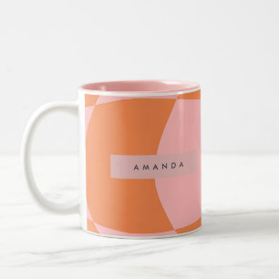 Tasse 2 Couleurs Personnalisé Orange et Rose Vichy Rétro Ondulé