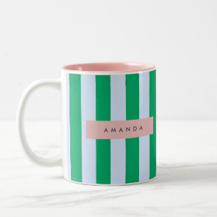 Tasse 2 Couleurs Personnalisé rayé vert et blanc classique