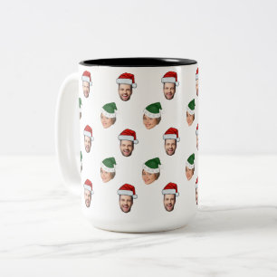 Tasse 2 Couleurs Personnalisé Visage 2 Photos Santa Hat Cadeau de N