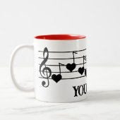 Tasse 2 Couleurs Personnel musical avec Black Heart Notes Customisé (Gauche)