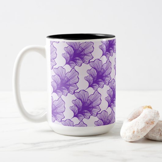 Tasse 2 Couleurs Pétales violets de charme (Avec donut)