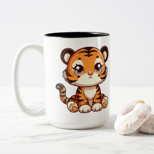 Tasse 2 Couleurs Petit bébé tigre assis (Avec donut)