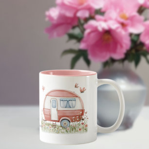 Tasse 2 Couleurs Petit Glamper Camper Rose avec Papillons