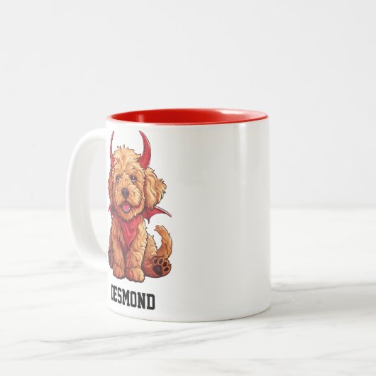 Tasse 2 Couleurs Petit Goldendoodle Devil (Devant gauche)