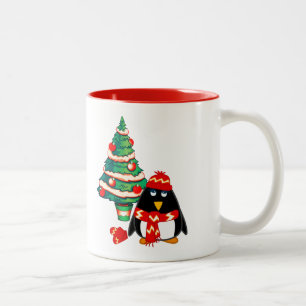Tasse 2 Couleurs Petit Pingouin mignon   Nom personnalisé Cadeau de