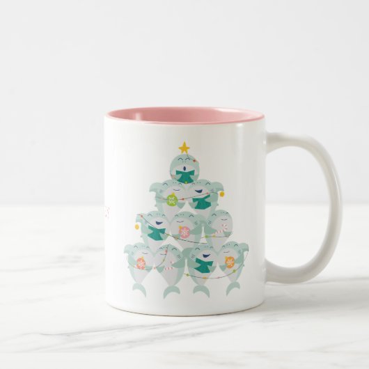 Tasse 2 Couleurs Petit Requin Arbre de Noël Avec Nom (Droit)