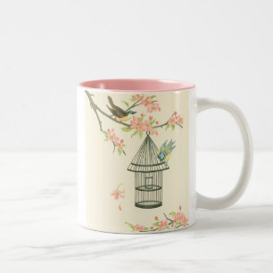 Tasse 2 Couleurs Petits oiseaux perchés sur une branche et sur une 