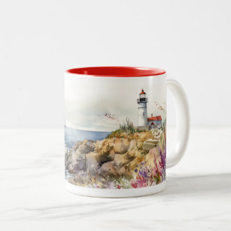 Tasse 2 Couleurs Phare aquarelle au printemps