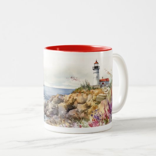 Tasse 2 Couleurs Phare aquarelle au printemps (Devant droit)