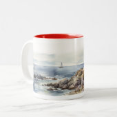 Tasse 2 Couleurs Phare aquarelle au printemps (Devant gauche)