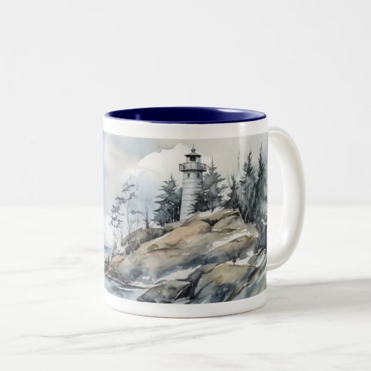 Tasse 2 Couleurs Phare aquarelle en hiver (Devant droit)