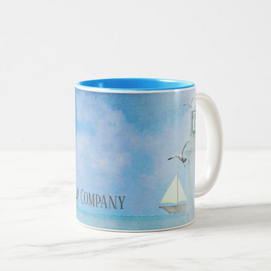 Tasse 2 Couleurs phare avec voilier et goélands avec nom (Devant droit)