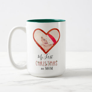 Tasse 2 Couleurs Photo Bébé Mon premier Noël Comme Maman Amour Coeu