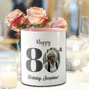 Tasse 2 Couleurs Photo d'anniversaire 80 ans gras