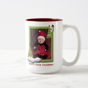 Tasse 2 Couleurs Photo datée de première coutume de Noël de Baby
