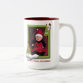 Tasse 2 Couleurs Photo datée de première coutume de Noël de Babys