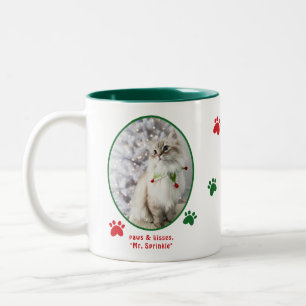 Tasse 2 Couleurs Photo de chat mignon et festif pour Noël