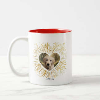 Tasse 2 Couleurs Photo de chien personnalisé Moderne Élégant Cœur O
