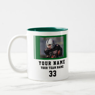 Tasse 2 Couleurs Photo d'équipe de joueur vert numéro nom
