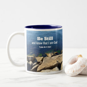 Tasse 2 Couleurs Photo d'océan Foi chrétienne Verset de la Bible Bl