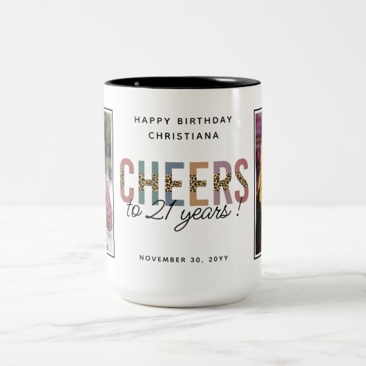 Tasse 2 Couleurs Photo moderne du 21e anniversaire (Centre)