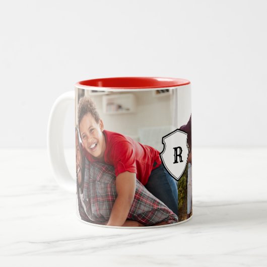Tasse 2 Couleurs Photo Monogramme Shield Crest Papa (Devant gauche)
