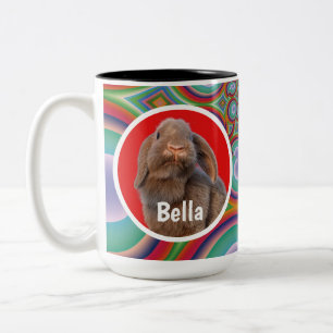 Tasse 2 Couleurs Photo personnalisé de lapin Holland Lop avec nom e