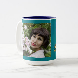 Tasse 2 Couleurs Photo personnalisée 50 et fabuleuse typographie or