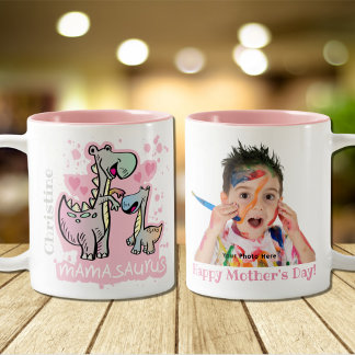 Tasse 2 Couleurs Photo personnalisée de Mama Saurus Happy Mother's 