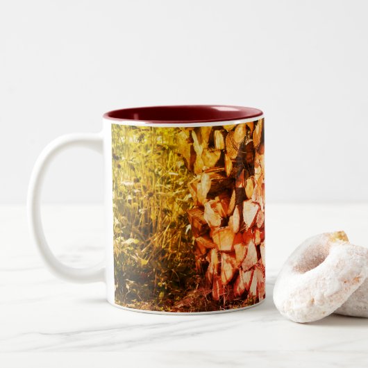 Tasse 2 Couleurs Photographie d'art naturel en bois de chauffage em (Avec donut)