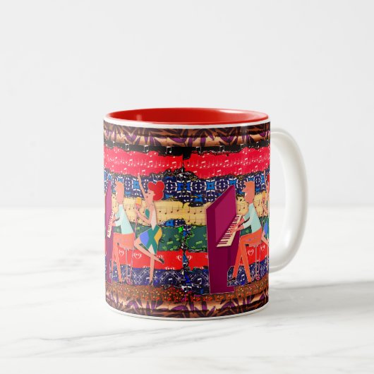 Tasse 2 Couleurs Piano Player Et Notes musicales (Devant droit)
