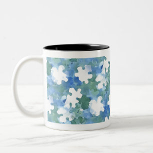 Tasse 2 Couleurs Pièce de puzzle peint en bleu et vert